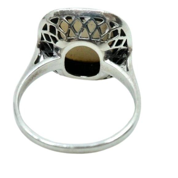 VINTAGE Sterling Silver Mother Of Pearl & Marcasite LADIES’ Cocktail Ring~6.5 - Picture 5 of 9